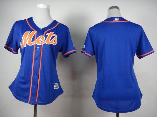 Mets Blank Blue Alternate Women's Stitched MLB Jersey - Click Image to Close